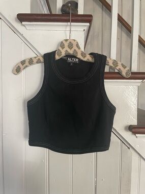 Black Ribbed Crop Tank Top